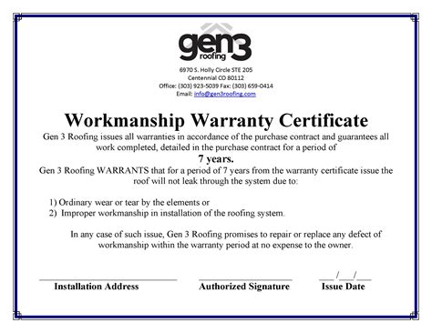 workmanship warranty examples